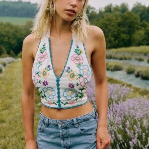 Free people embroidered halter top